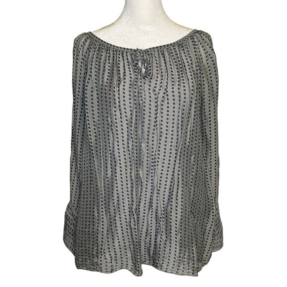 Le Marais Paris gray square print long sleeve silk top size S - Picture 1 of 12